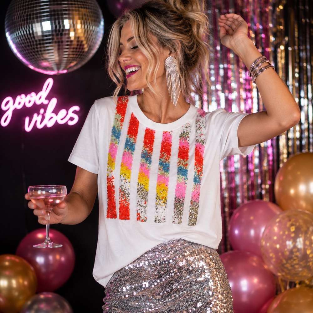 Germanier Womens Crystal Beaded T-Shirt M Rainbow Sustainable Designer Statement